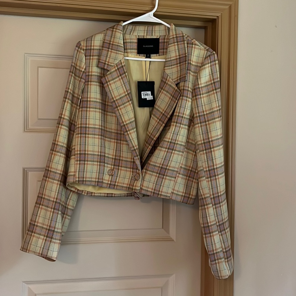 Glassons crop plaid blazer